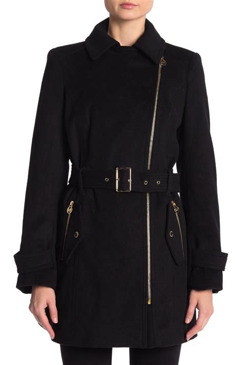 michael kors black coat with gold zipper|michael kors black wool coat.